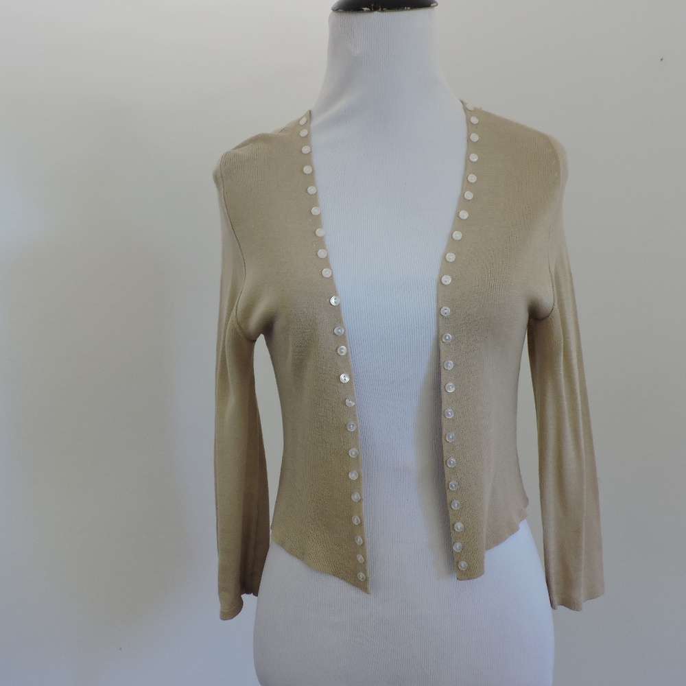 YUKA TAN SILK SWEATER CARDIGAN SIZE SMALL